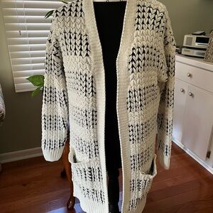 NWT Sienna Sky Black and Cream long cotton Knit Cardigan. Extremely soft.